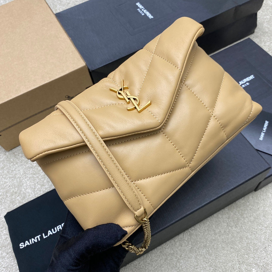 Saint Laurent LouLou Chain Bag In Apricot Quilted Lambskin