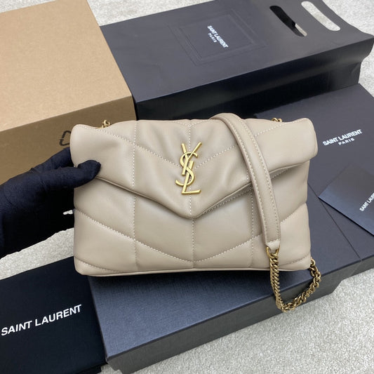 Saint Laurent LouLou Chain Bag In Light Gray Quilted Lambskin