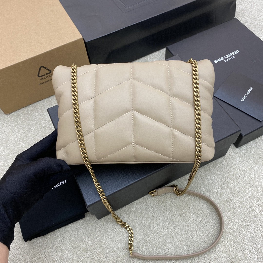 Saint Laurent LouLou Chain Bag In Light Gray Quilted Lambskin