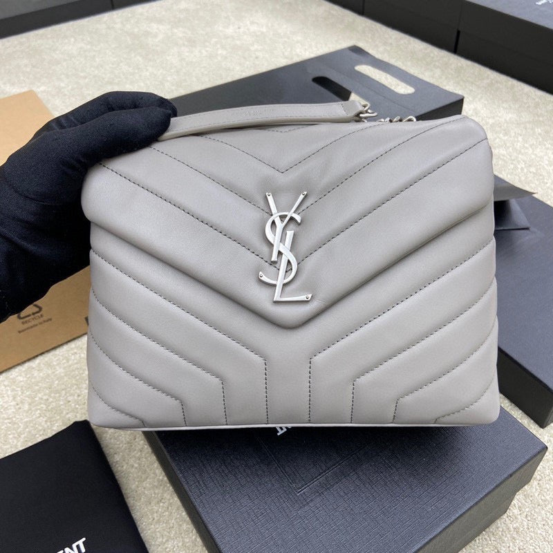 Saint Laurent LouLou Chain Bag In Gray Quilted Lambskin