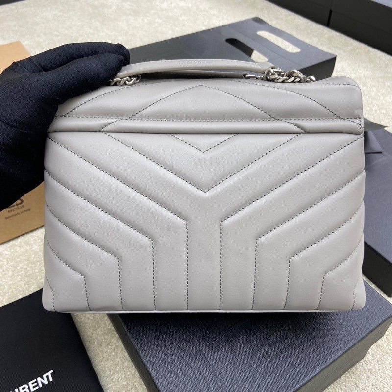 Saint Laurent LouLou Chain Bag In Gray Quilted Lambskin