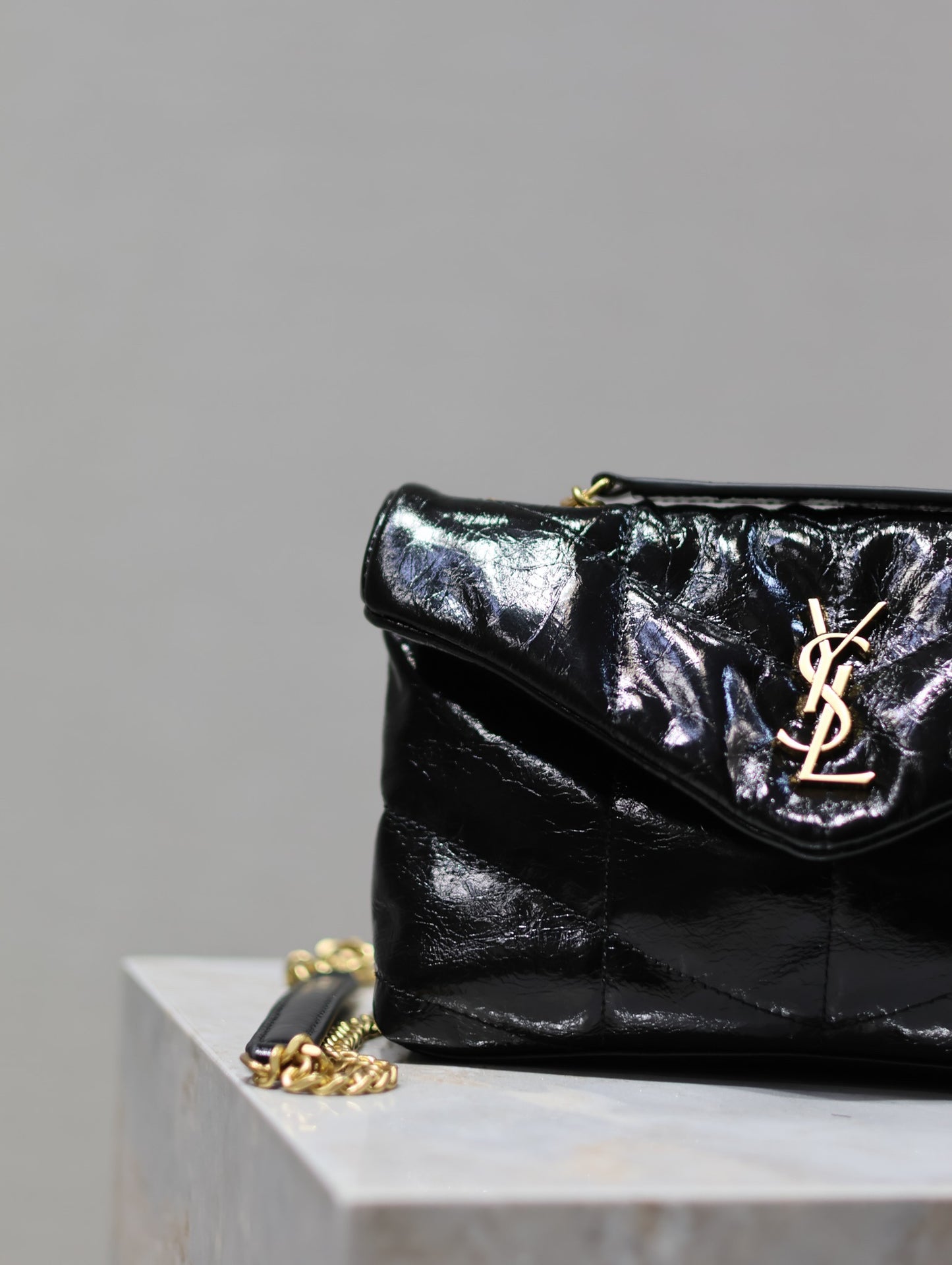 Saint Laurent LouLou Chain Bag In Black Patent Leather