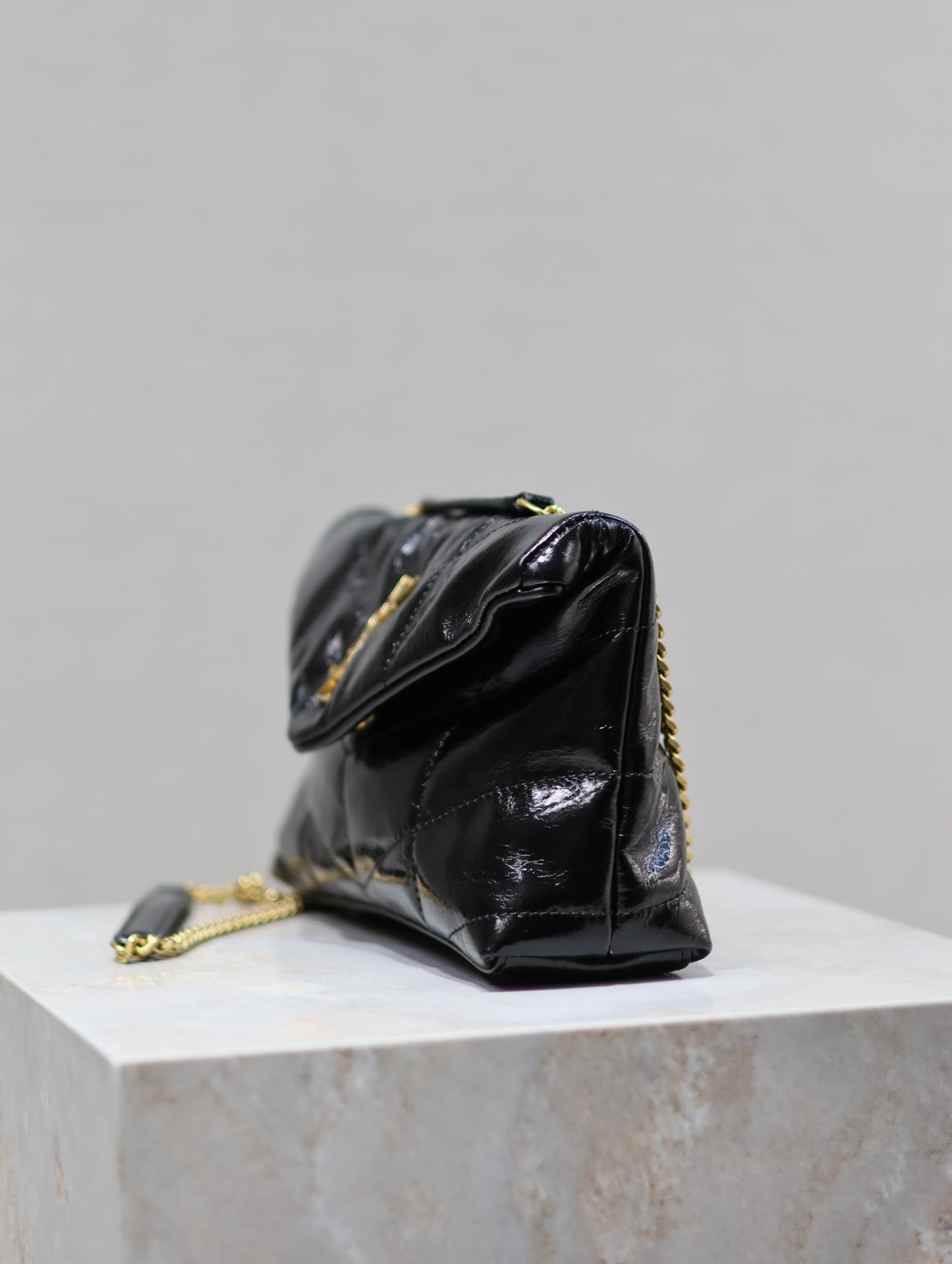 Saint Laurent LouLou Chain Bag In Black Patent Leather