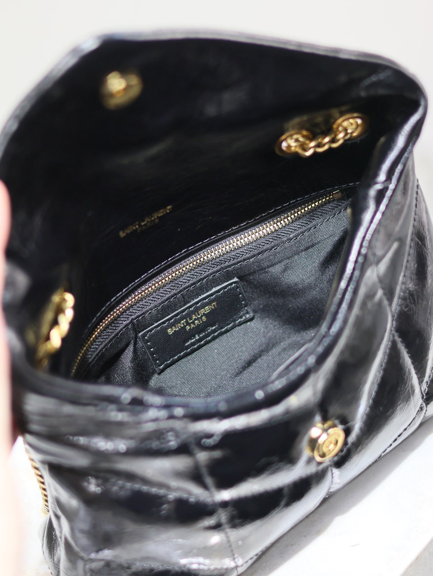 Saint Laurent LouLou Chain Bag In Black Patent Leather