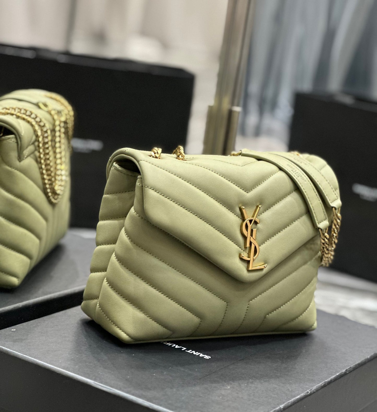 Saint Laurent LouLou Chain Bag In Light Green Quilted Lambskin