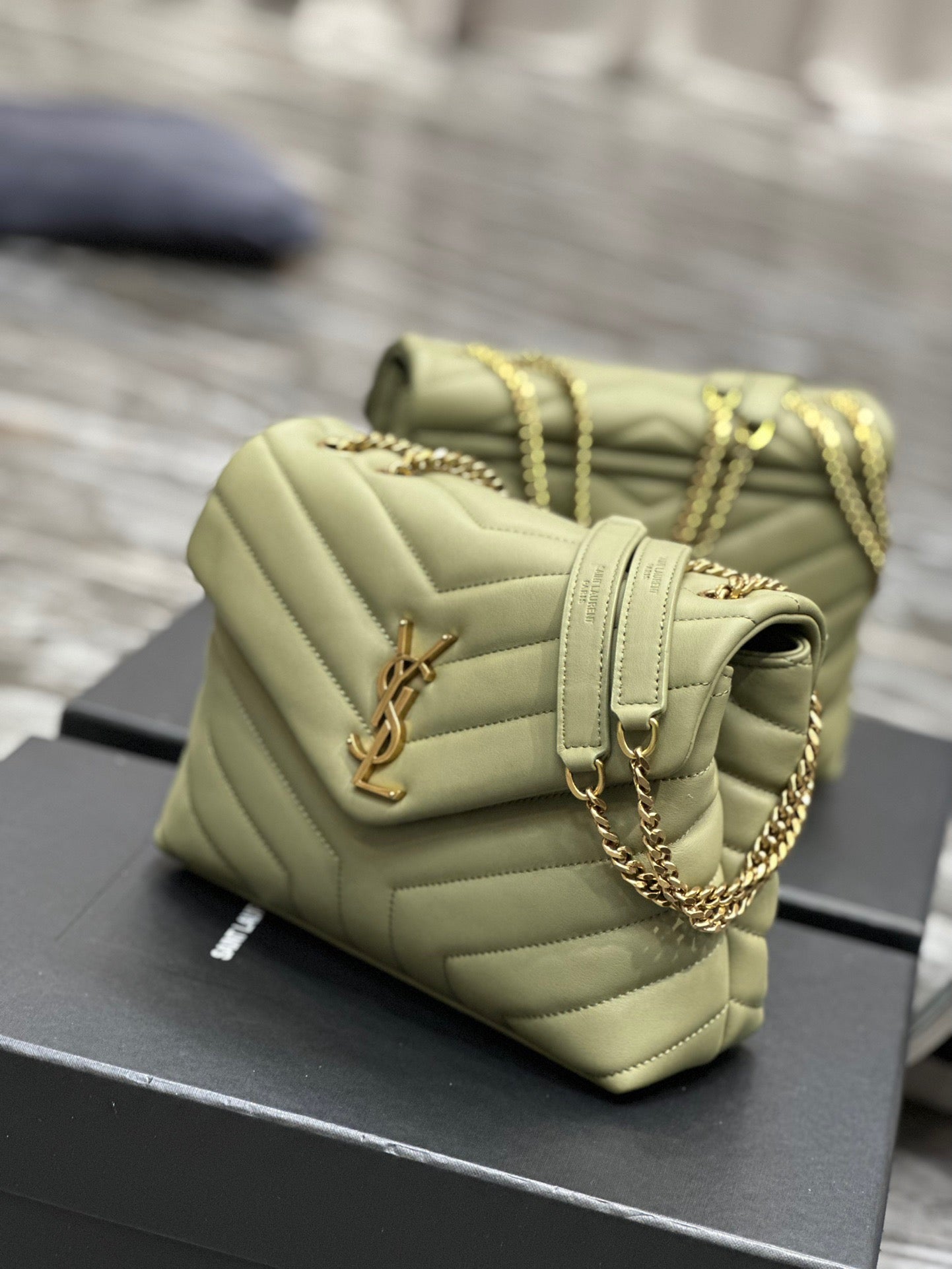 Saint Laurent LouLou Chain Bag In Light Green Quilted Lambskin