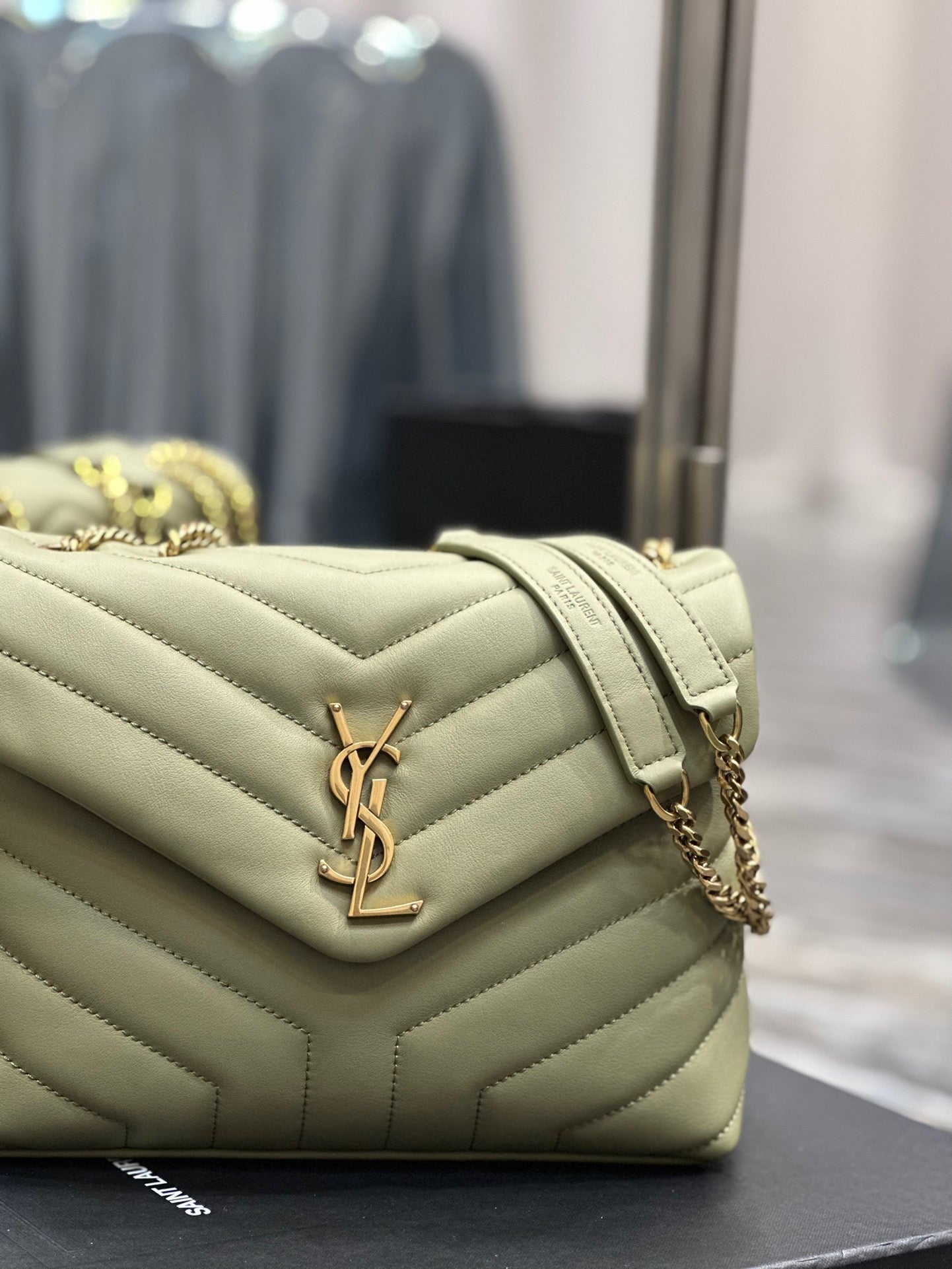 Saint Laurent LouLou Chain Bag In Light Green Quilted Lambskin