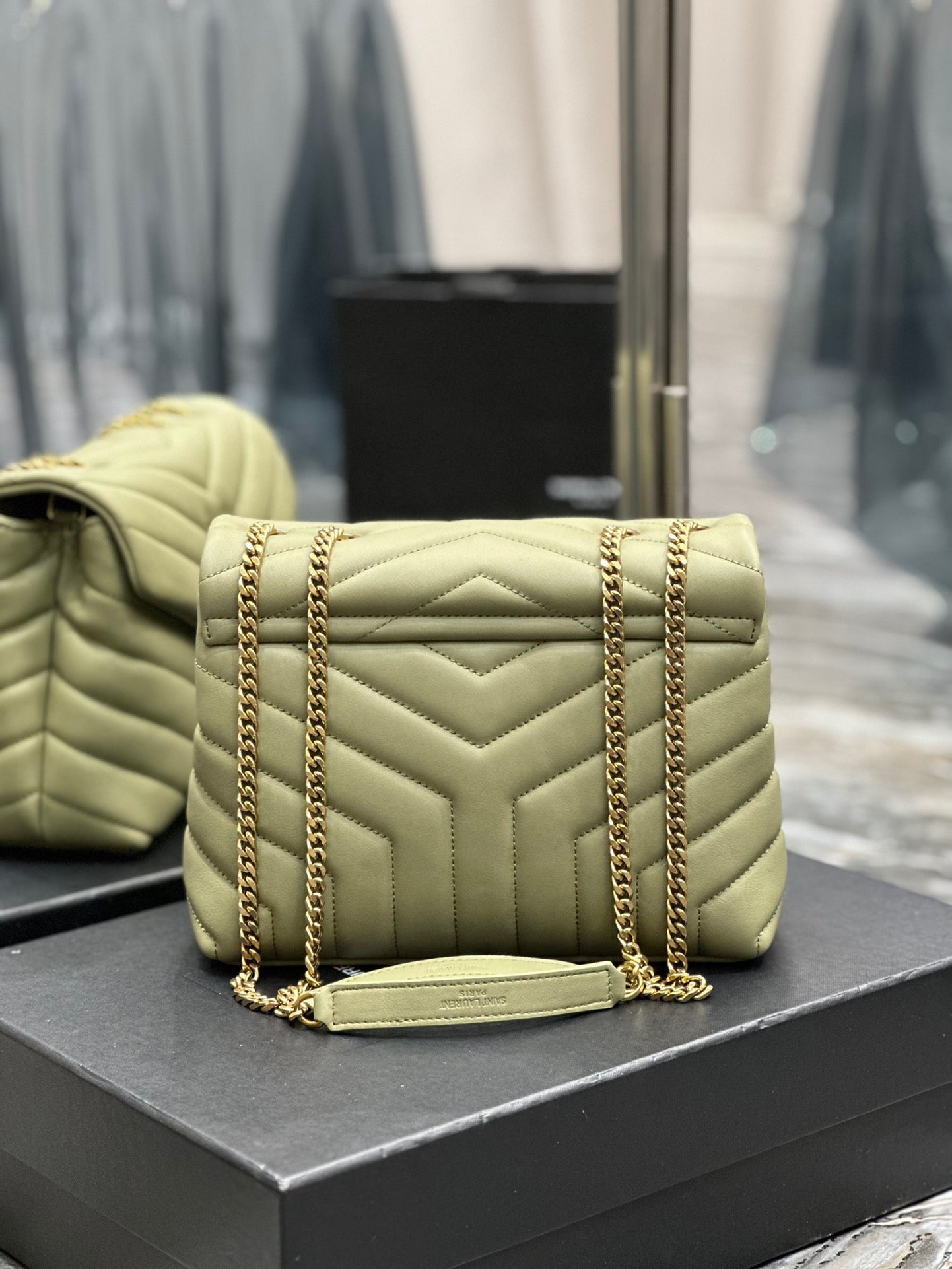 Saint Laurent LouLou Chain Bag In Light Green Quilted Lambskin