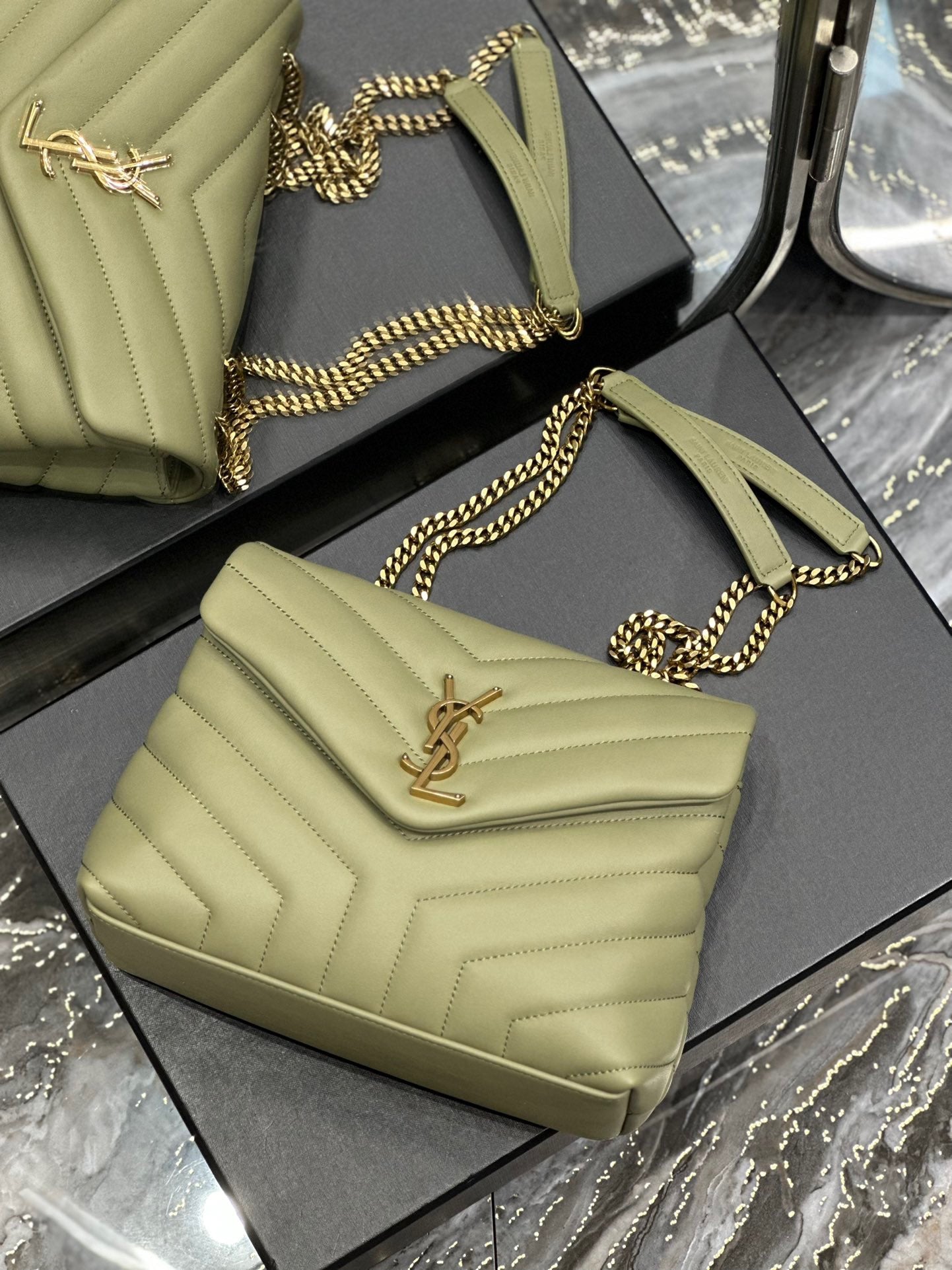 Saint Laurent LouLou Chain Bag In Light Green Quilted Lambskin