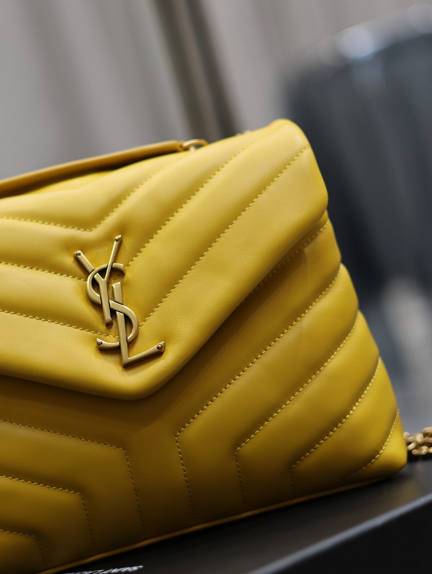 Saint Laurent LouLou Chain Bag In Yellow Quilted Lambskin