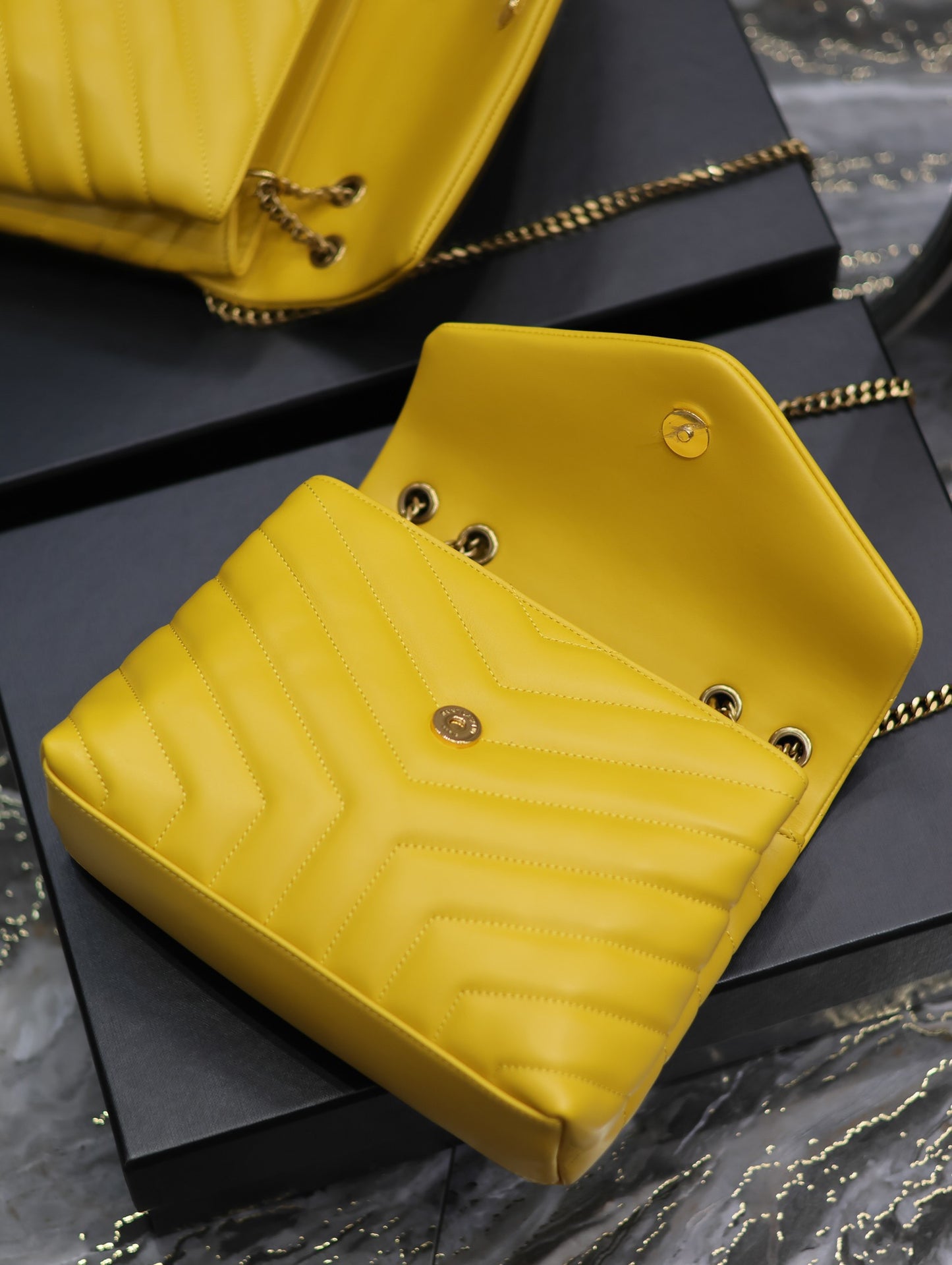 Saint Laurent LouLou Chain Bag In Yellow Quilted Lambskin