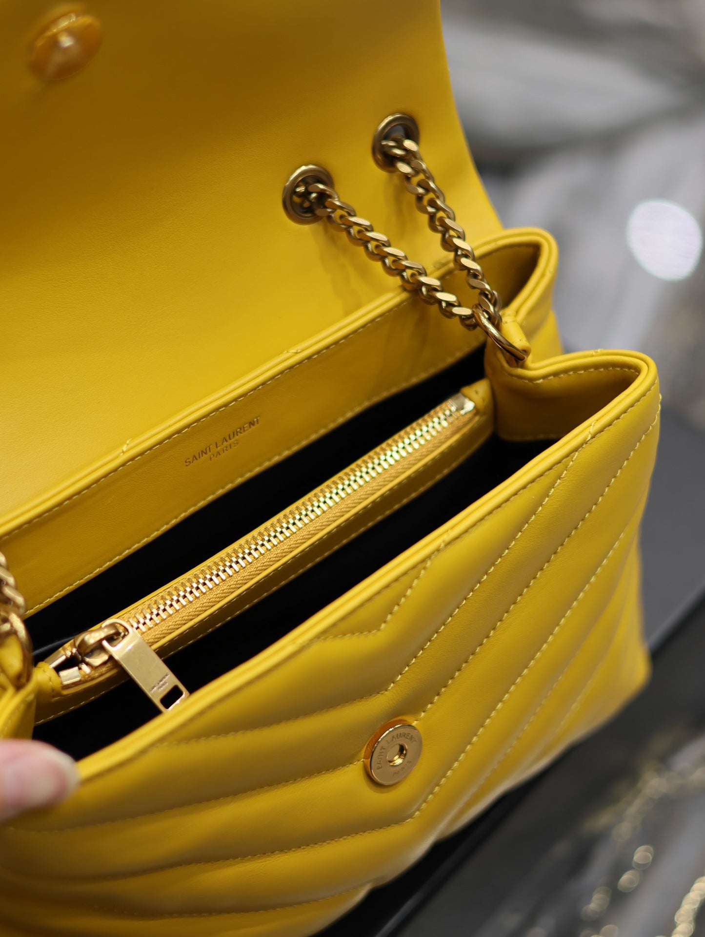 Saint Laurent LouLou Chain Bag In Yellow Quilted Lambskin