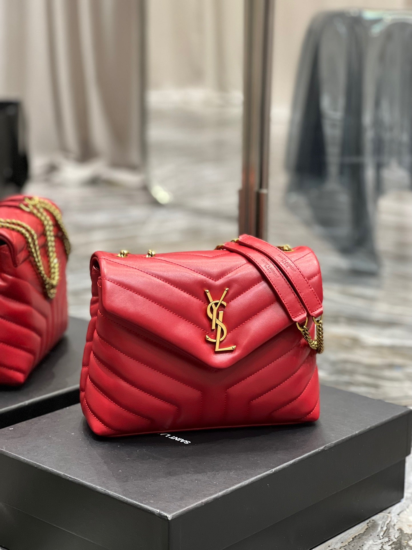 Saint Laurent LouLou Chain Bag In Red Quilted Lambskin