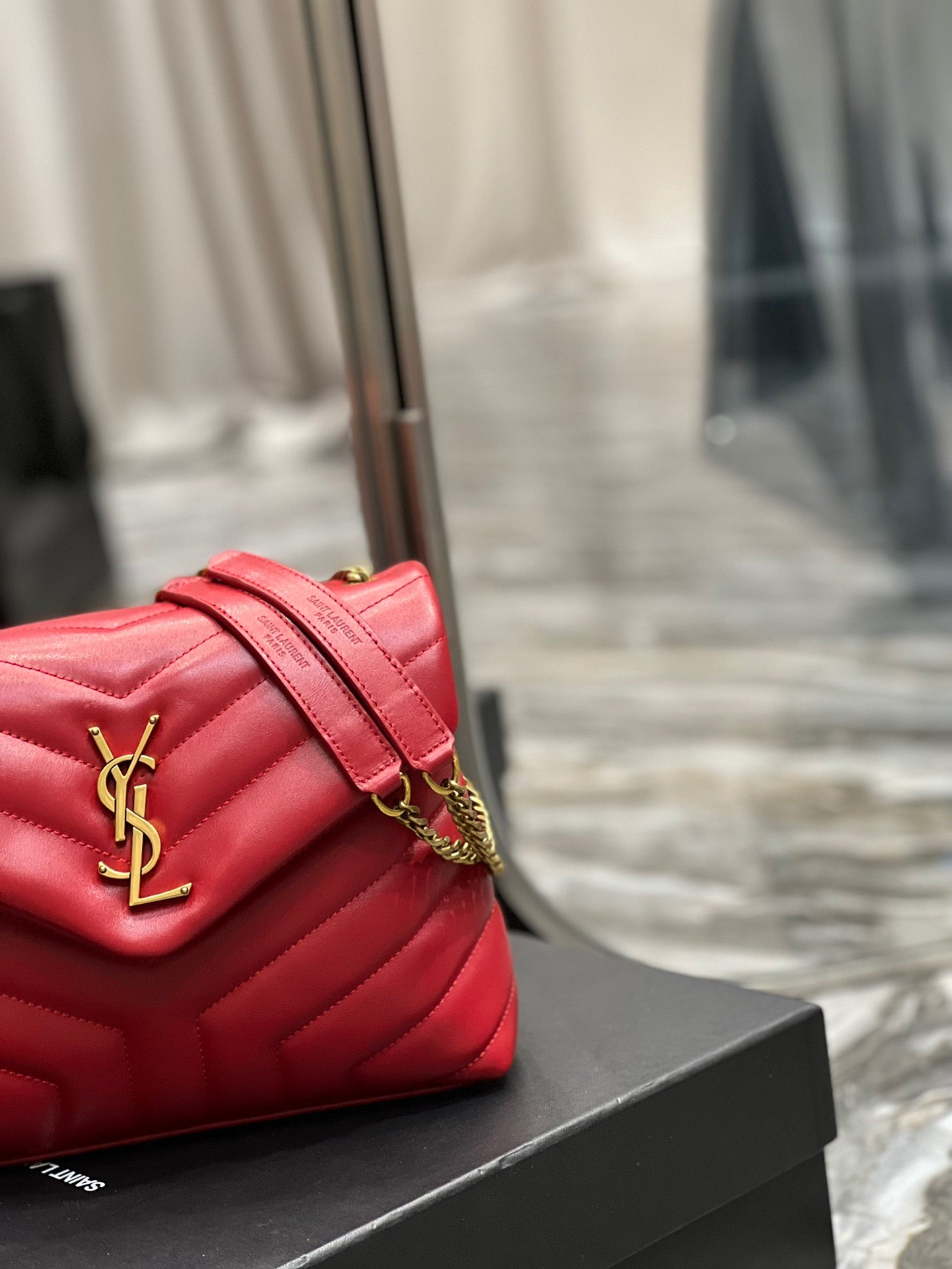 Saint Laurent LouLou Chain Bag In Red Quilted Lambskin