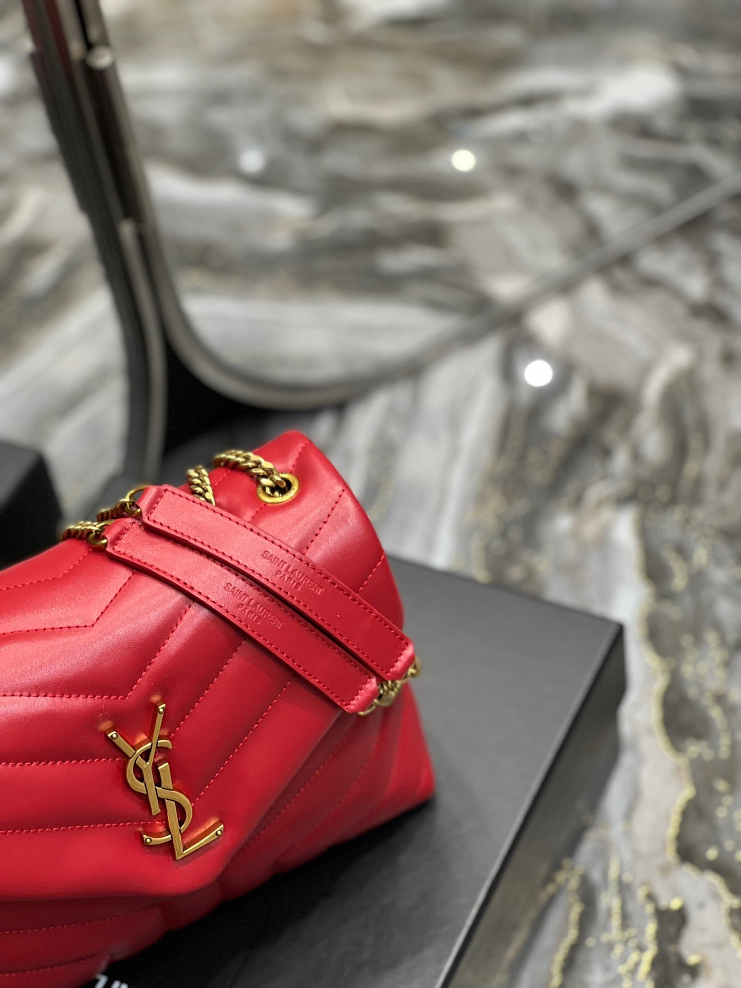 Saint Laurent LouLou Chain Bag In Red Quilted Lambskin