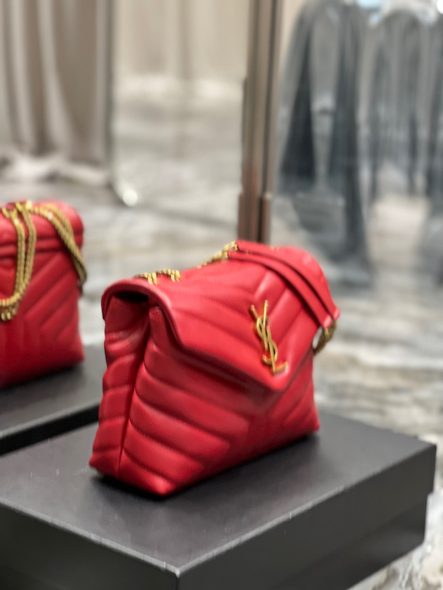 Saint Laurent LouLou Chain Bag In Red Quilted Lambskin