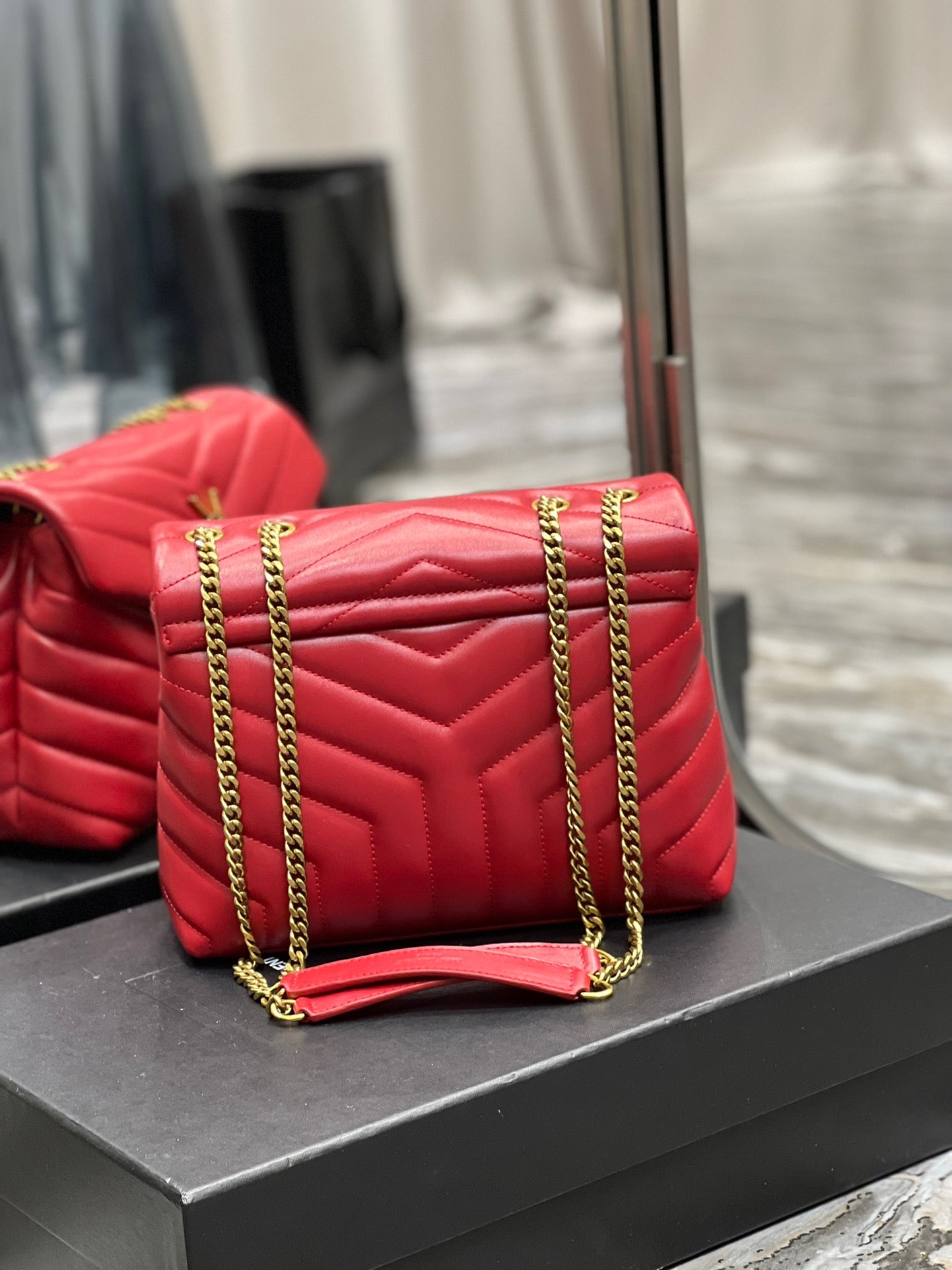 Saint Laurent LouLou Chain Bag In Red Quilted Lambskin