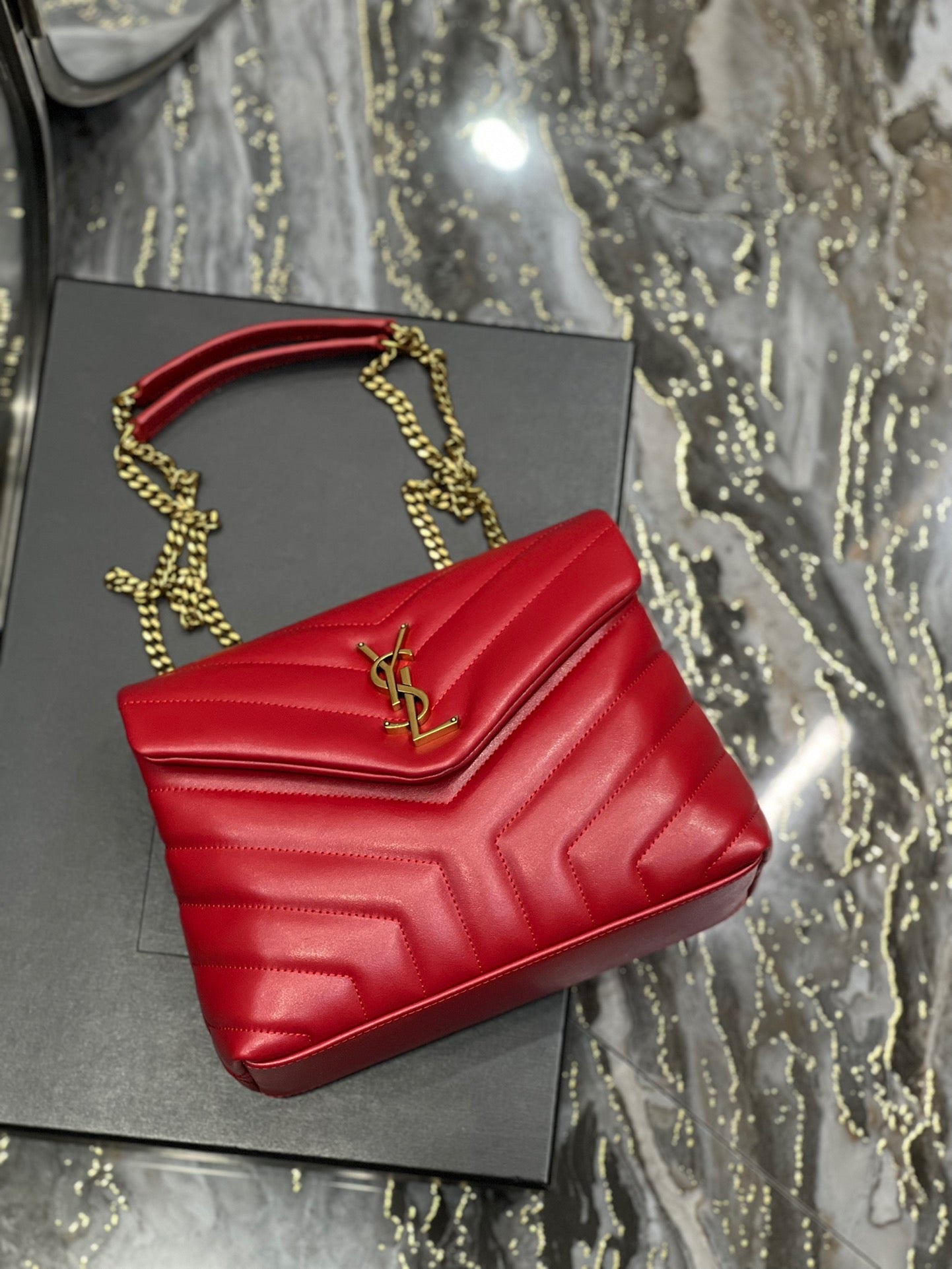 Saint Laurent LouLou Chain Bag In Red Quilted Lambskin