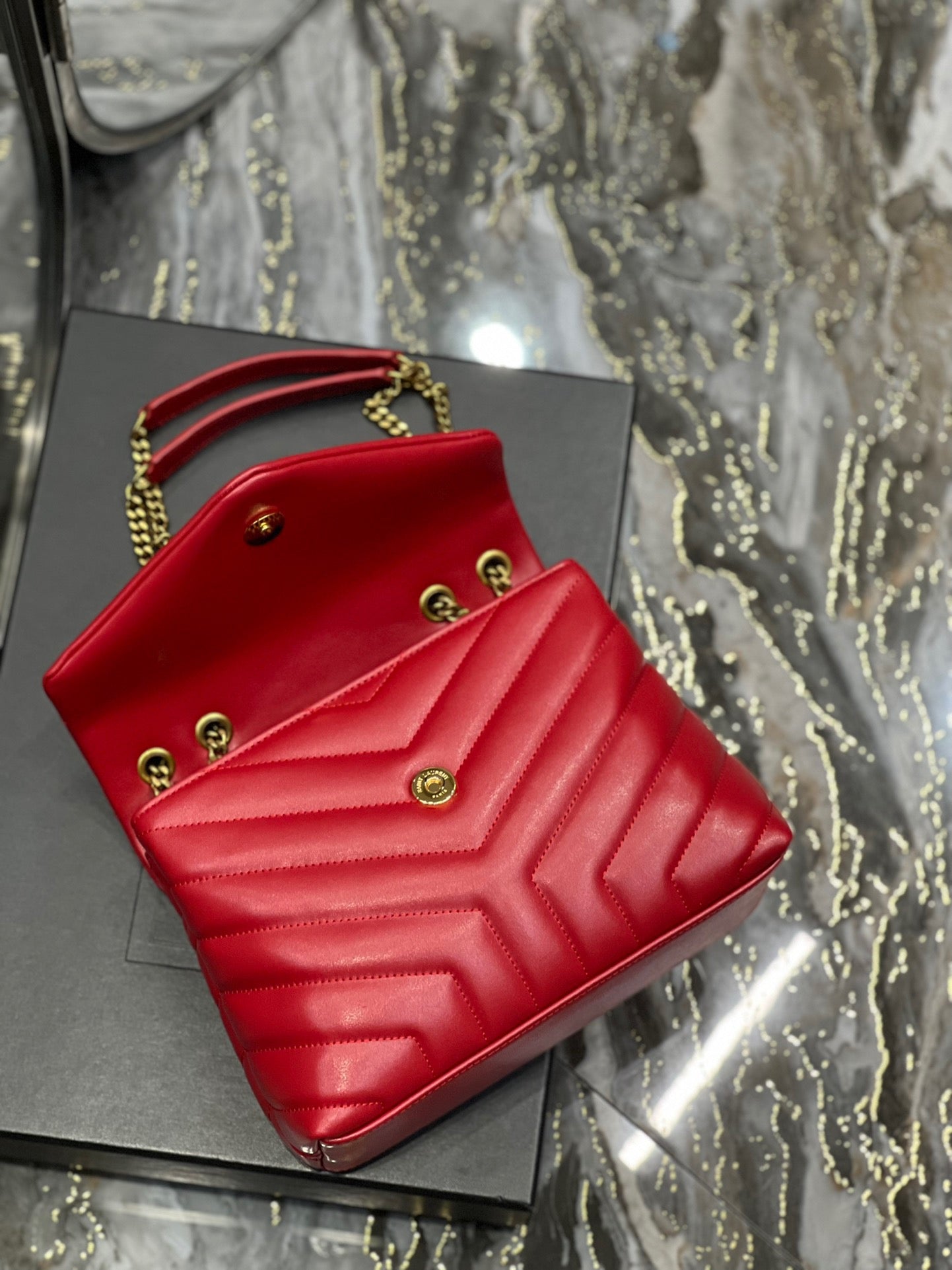 Saint Laurent LouLou Chain Bag In Red Quilted Lambskin