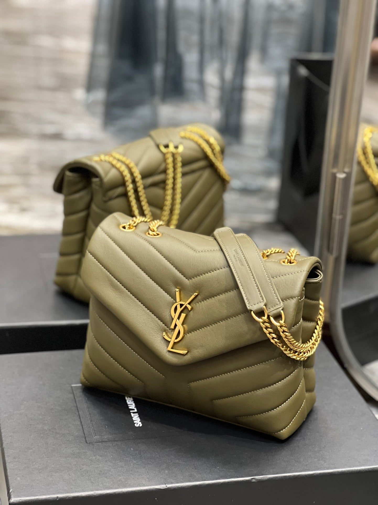 Saint Laurent LouLou Chain Bag In Army Green Quilted Lambskin