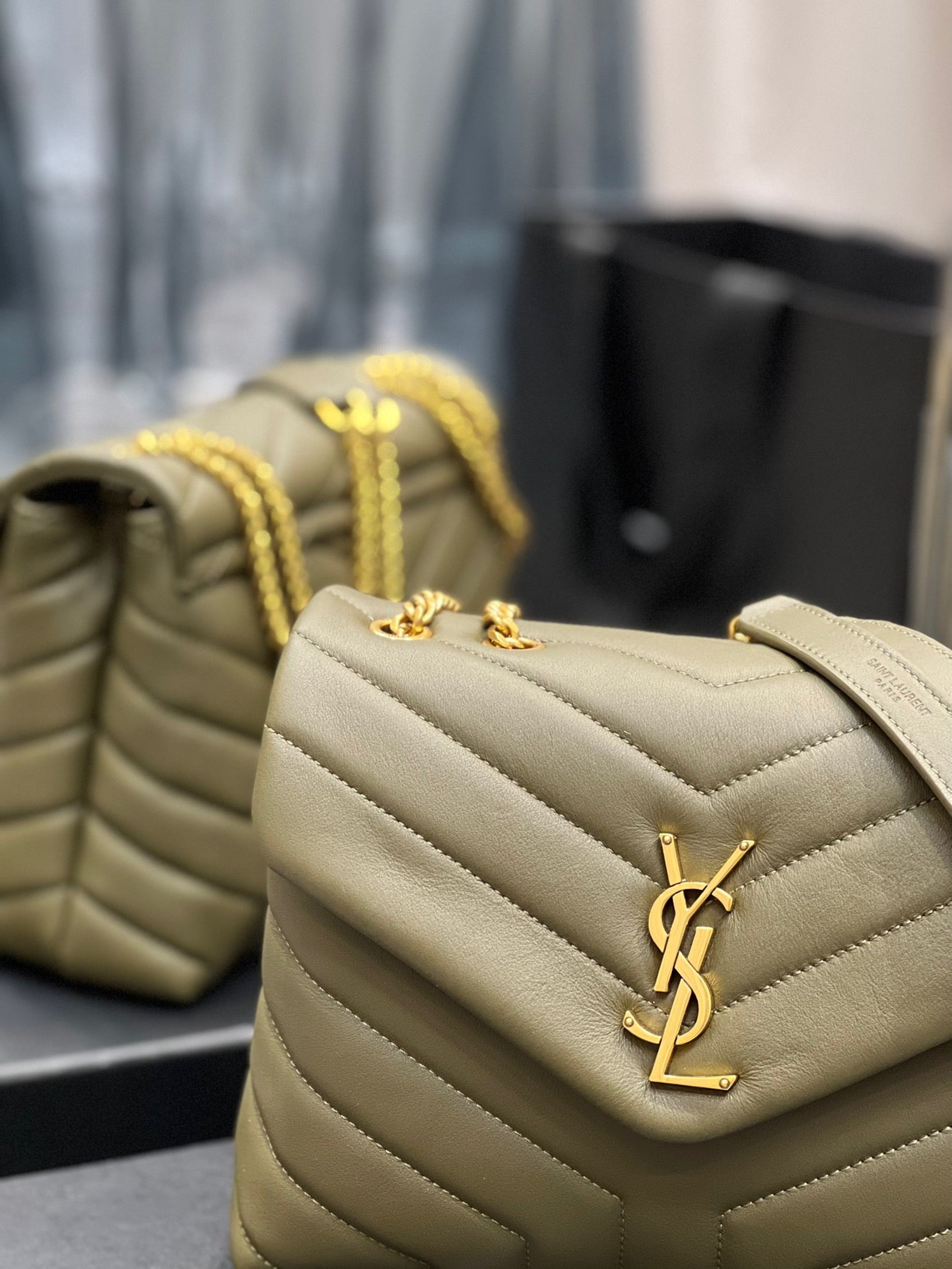 Saint Laurent LouLou Chain Bag In Army Green Quilted Lambskin