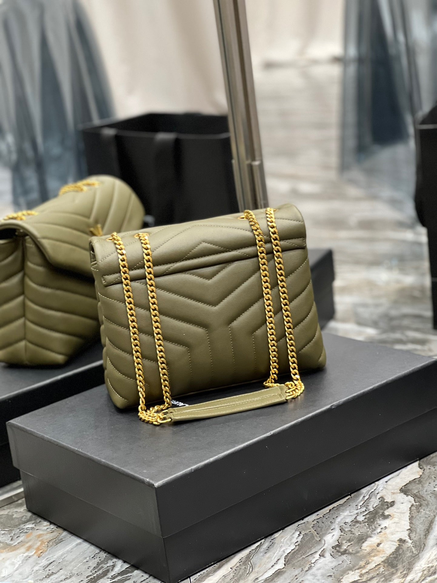 Saint Laurent LouLou Chain Bag In Army Green Quilted Lambskin