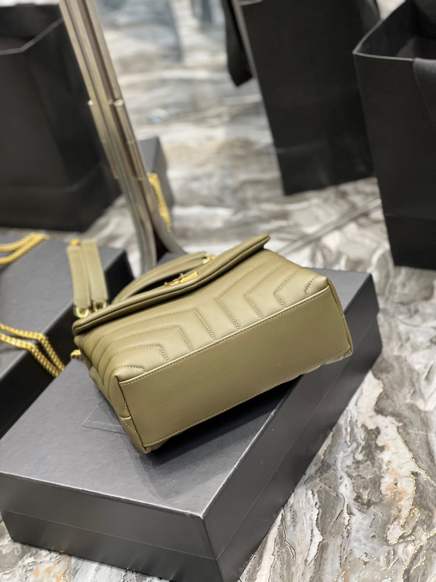 Saint Laurent LouLou Chain Bag In Army Green Quilted Lambskin