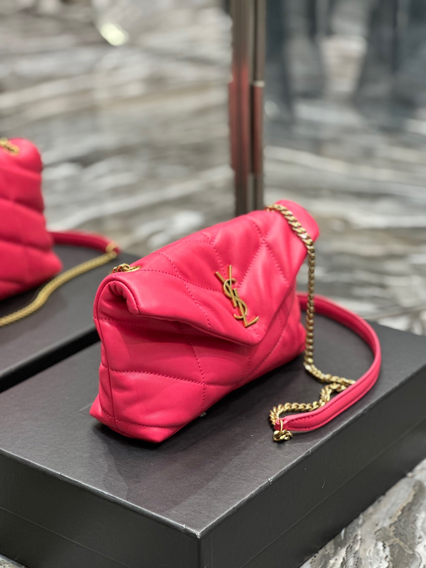 Saint Laurent LouLou Chain Bag In Rose Red Quilted Lambskin