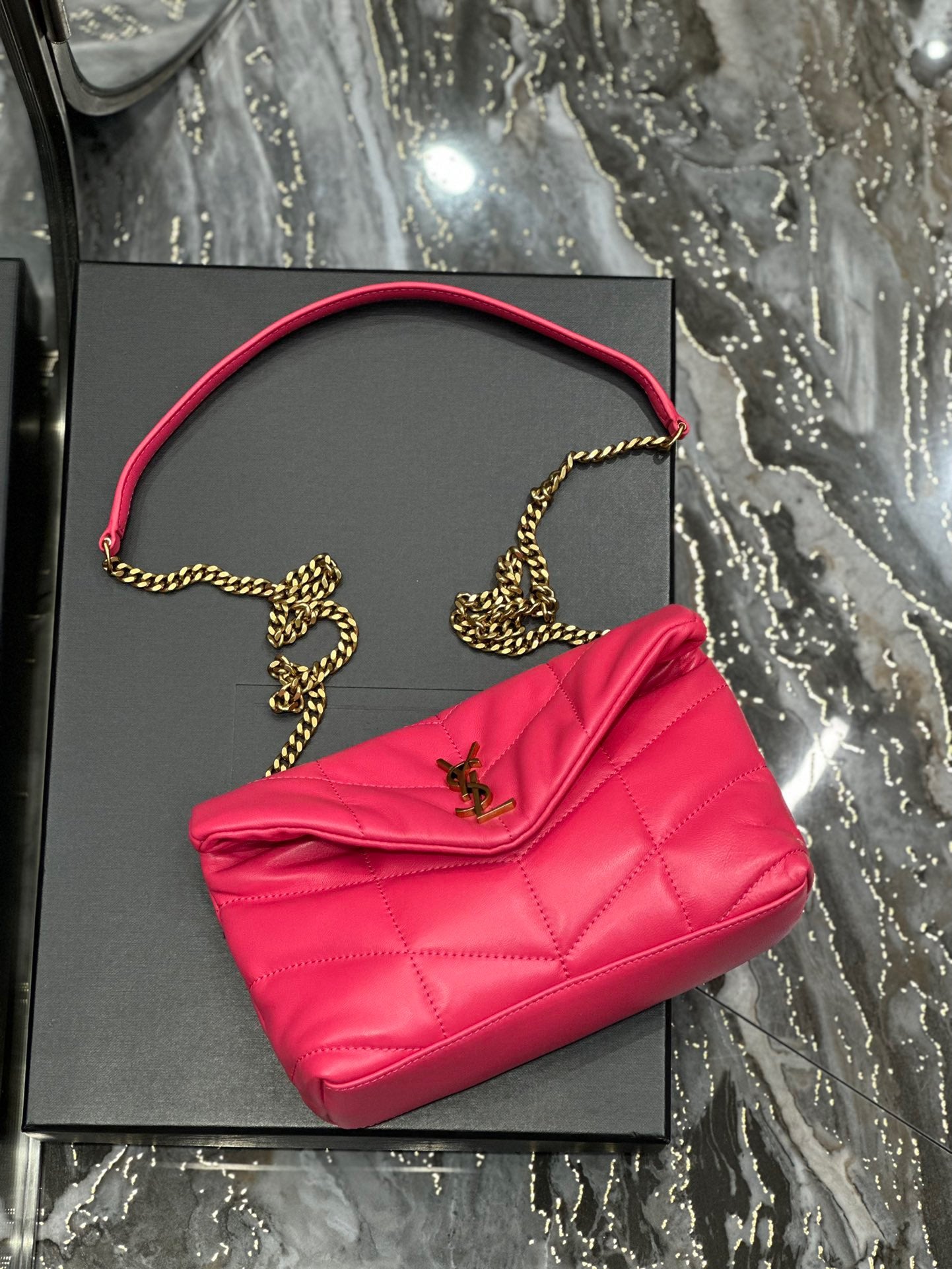 Saint Laurent LouLou Chain Bag In Rose Red Quilted Lambskin