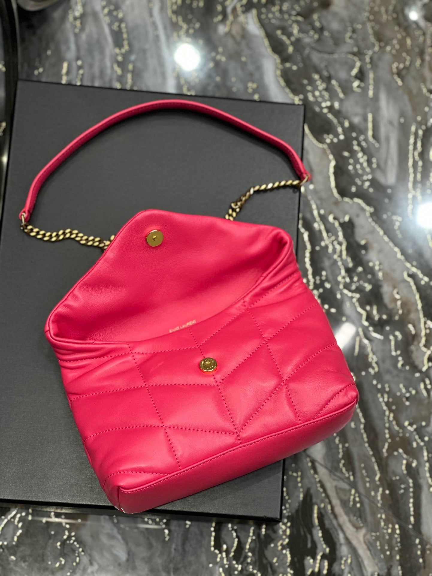 Saint Laurent LouLou Chain Bag In Rose Red Quilted Lambskin