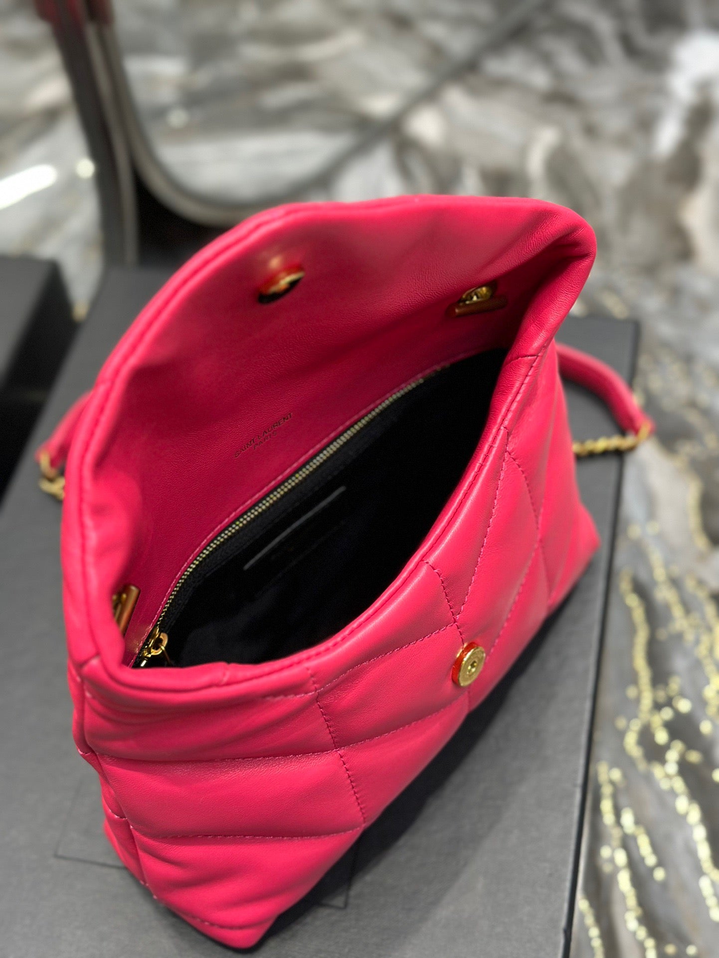 Saint Laurent LouLou Chain Bag In Rose Red Quilted Lambskin