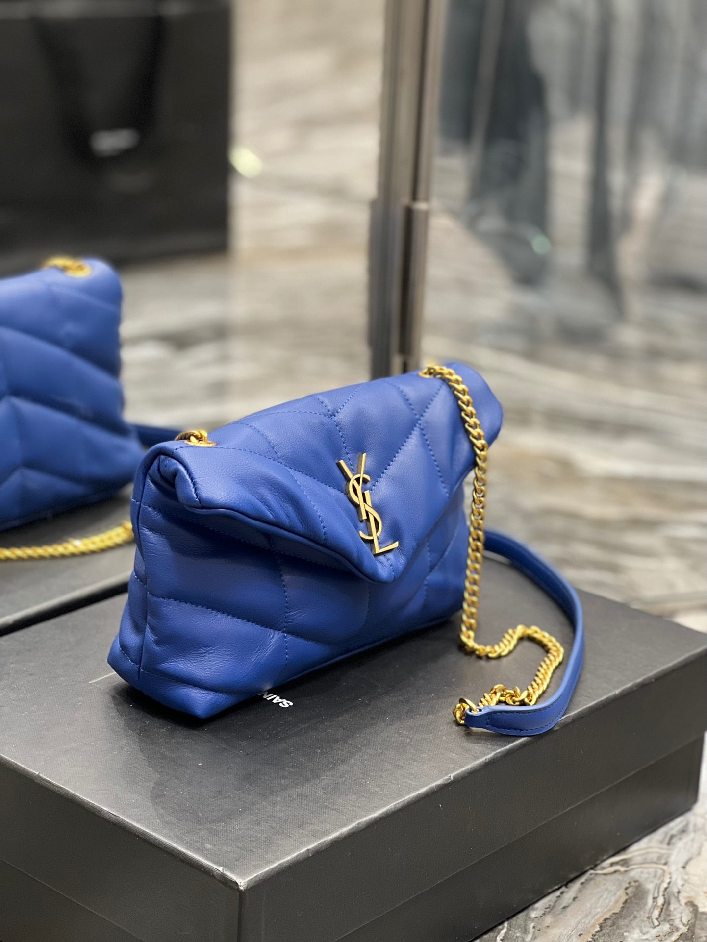 Saint Laurent LouLou Chain Bag In Navy Blue Quilted Lambskin