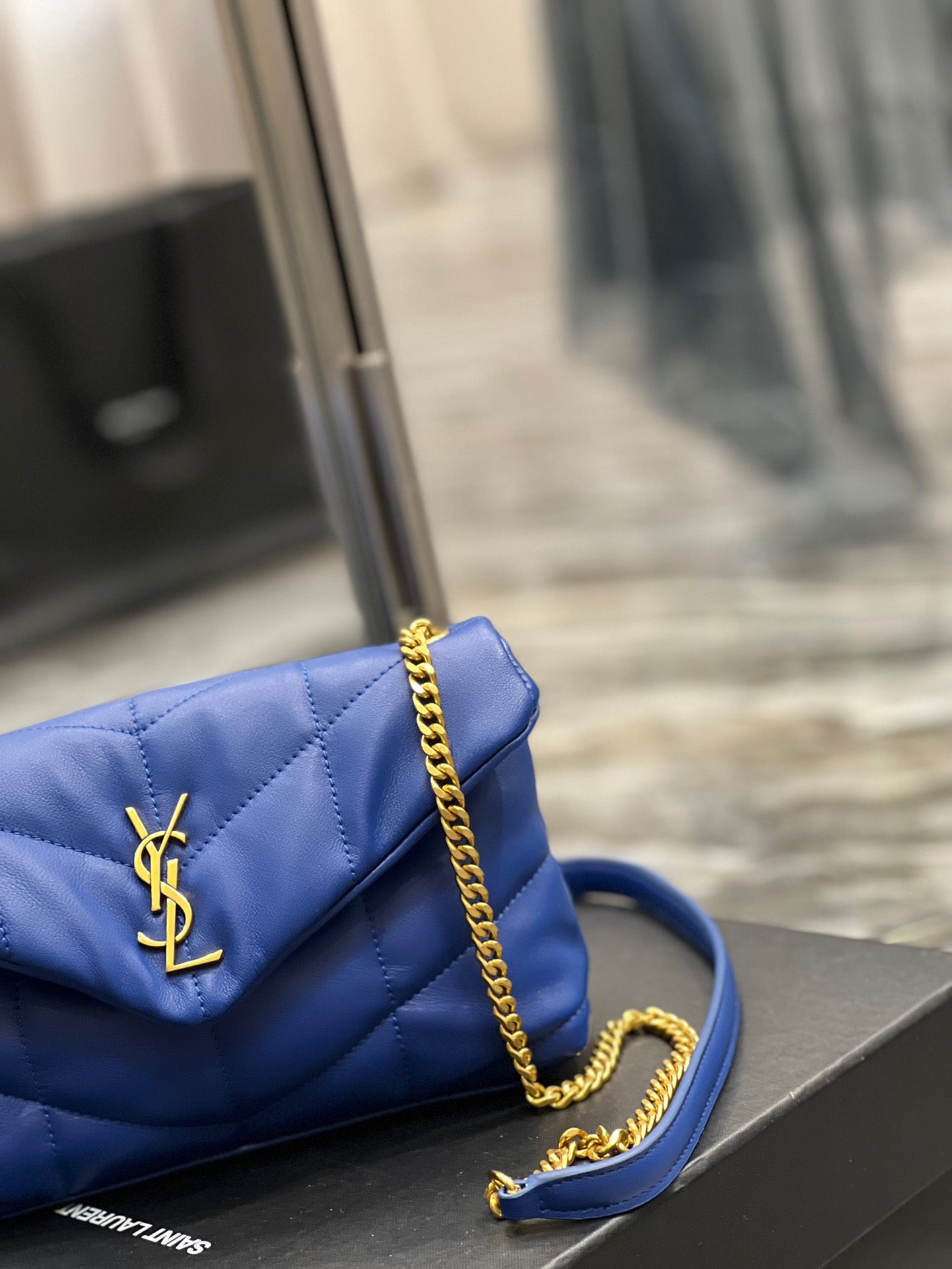 Saint Laurent LouLou Chain Bag In Navy Blue Quilted Lambskin