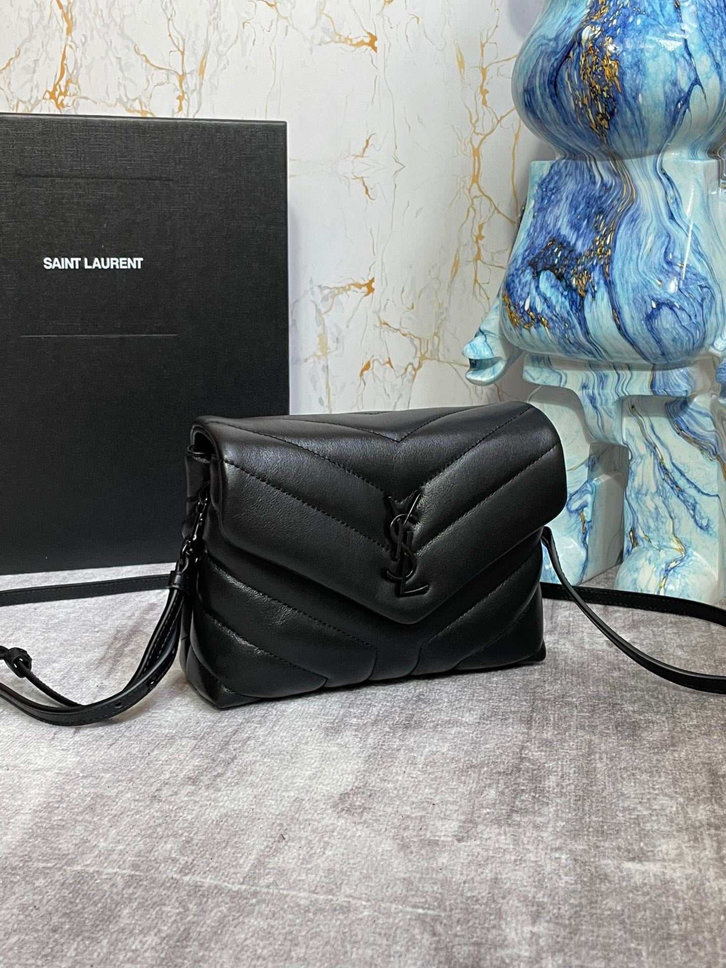 Saint Laurent LouLou Chain Bag In Black Quilted Calfskin