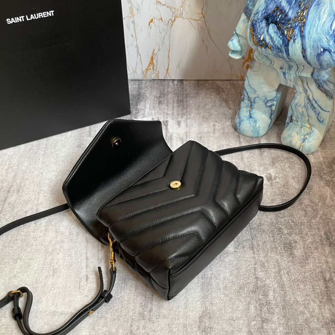 Saint Laurent LouLou Chain Bag In Black Quilted Calfskin