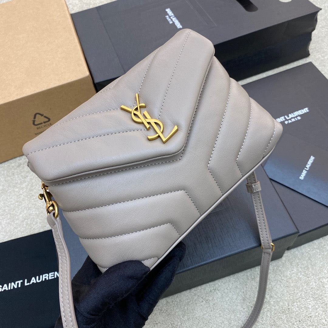 Saint Laurent LouLou Chain Bag In Light Gray Quilted Calfskin