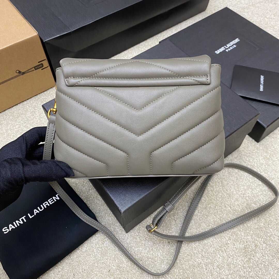 Saint Laurent LouLou Chain Bag In Gray Quilted Calfskin