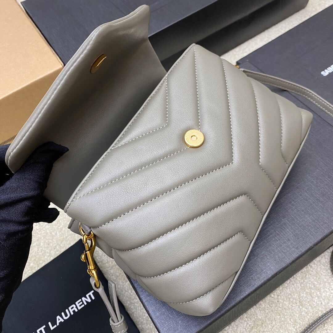 Saint Laurent LouLou Chain Bag In Gray Quilted Calfskin