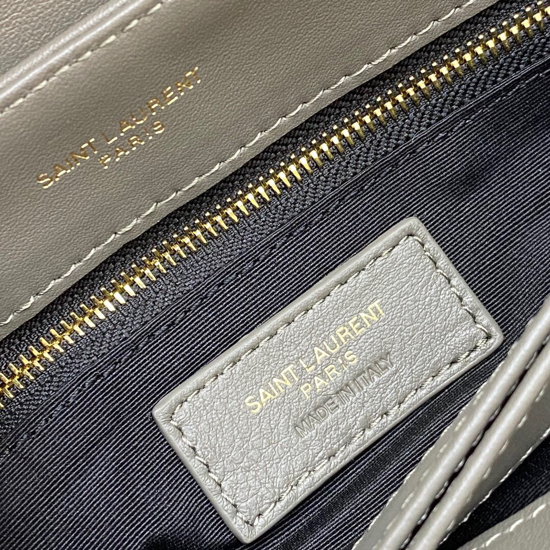 Saint Laurent LouLou Chain Bag In Gray Quilted Calfskin