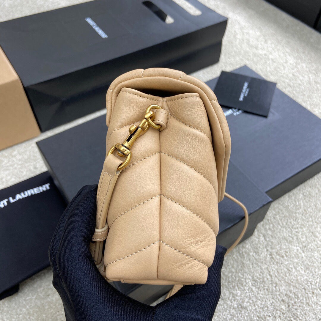 Saint Laurent LouLou Chain Bag In Apricot Quilted Calfskin