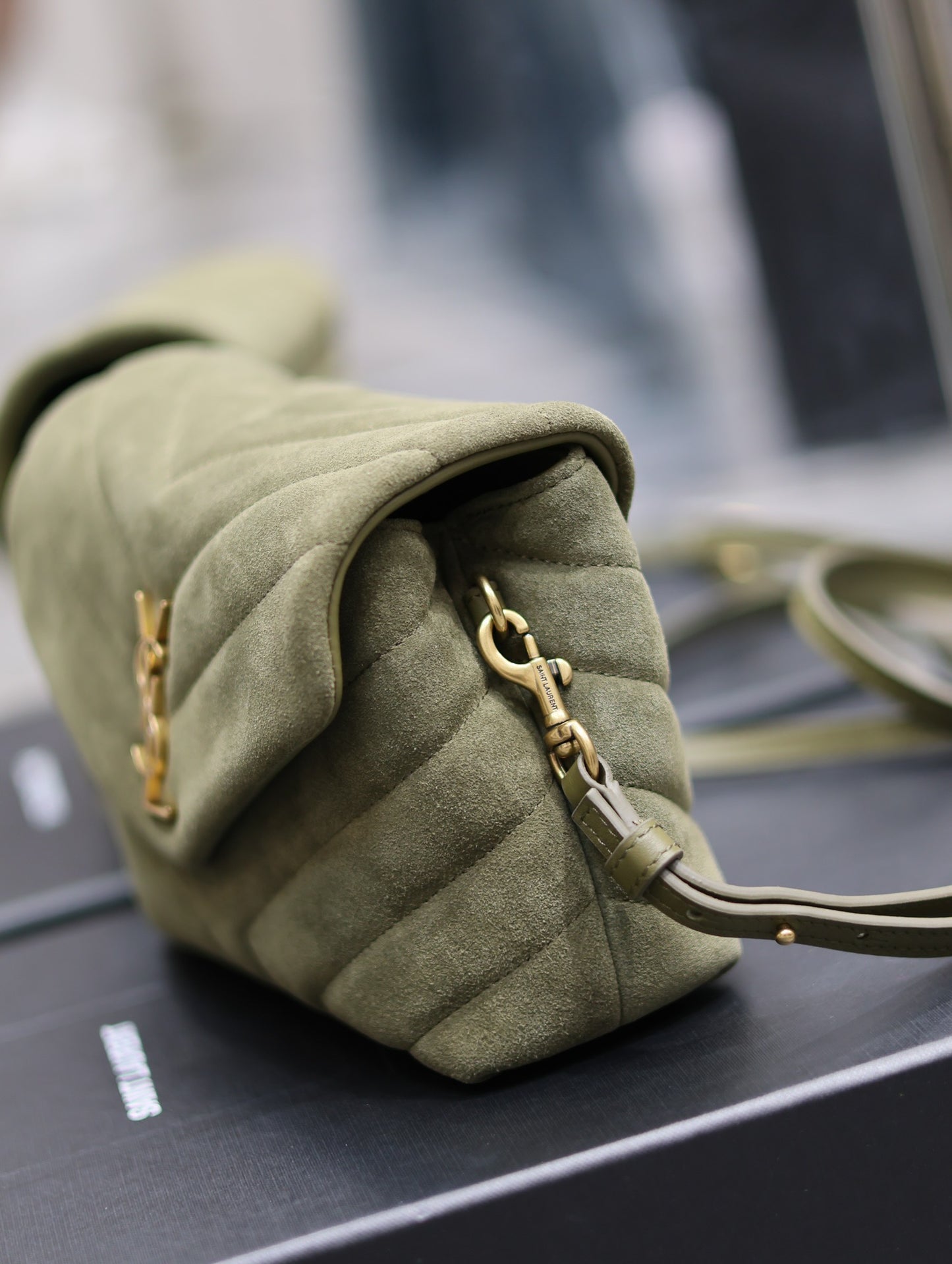 Saint Laurent LouLou Army Green Quilted Frosted Chain Bag