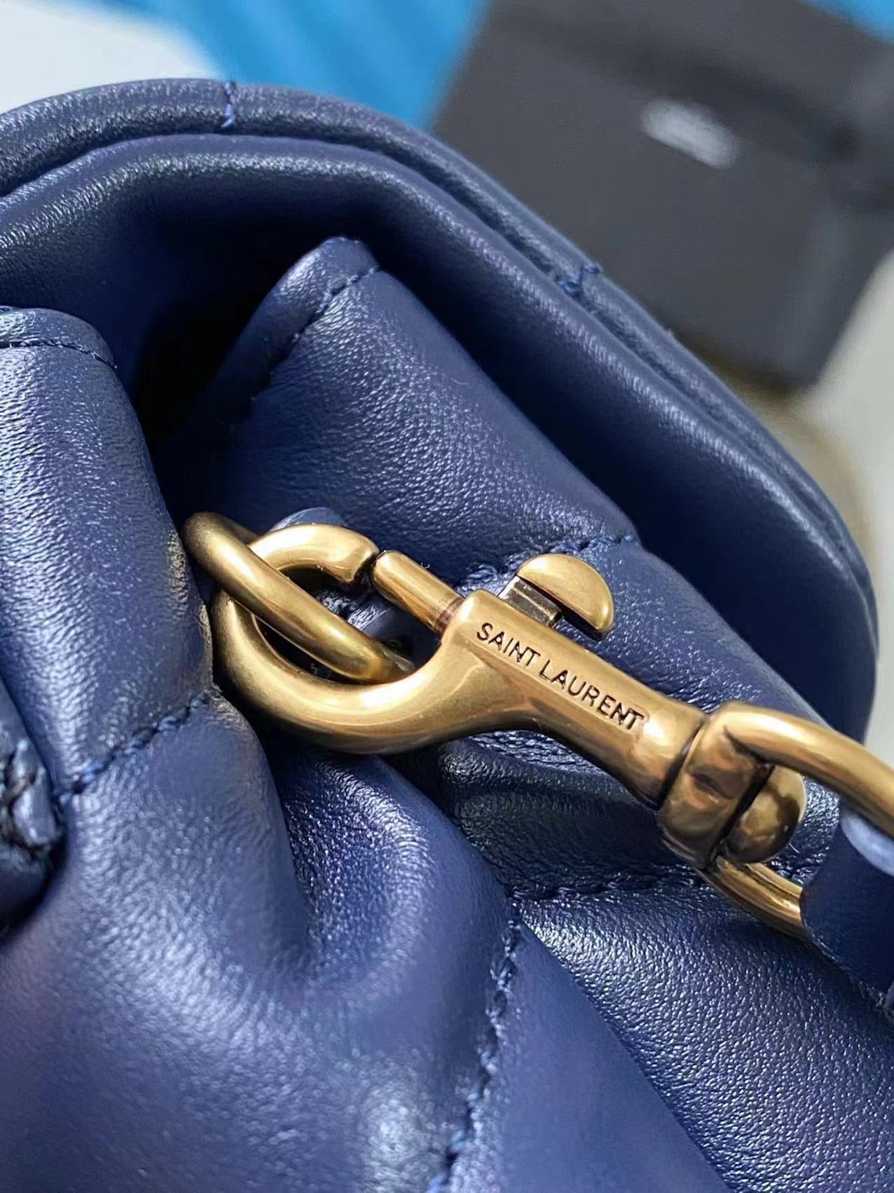 Saint Laurent LouLou Chain Bag In Navy Blue Quilted Calfskin