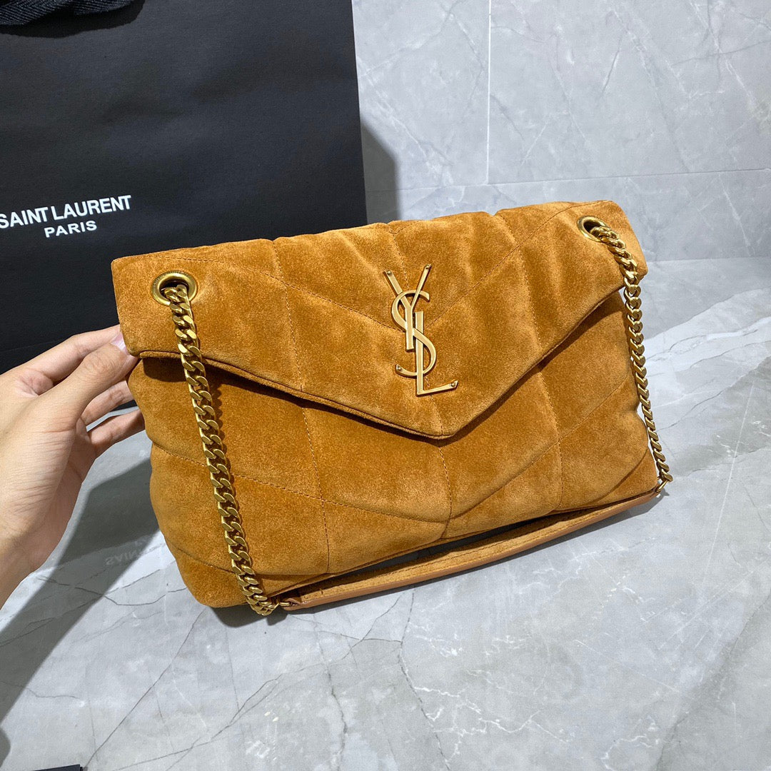 Saint Laurent LouLou Gold Brown Quilted Frosted Chain Bag