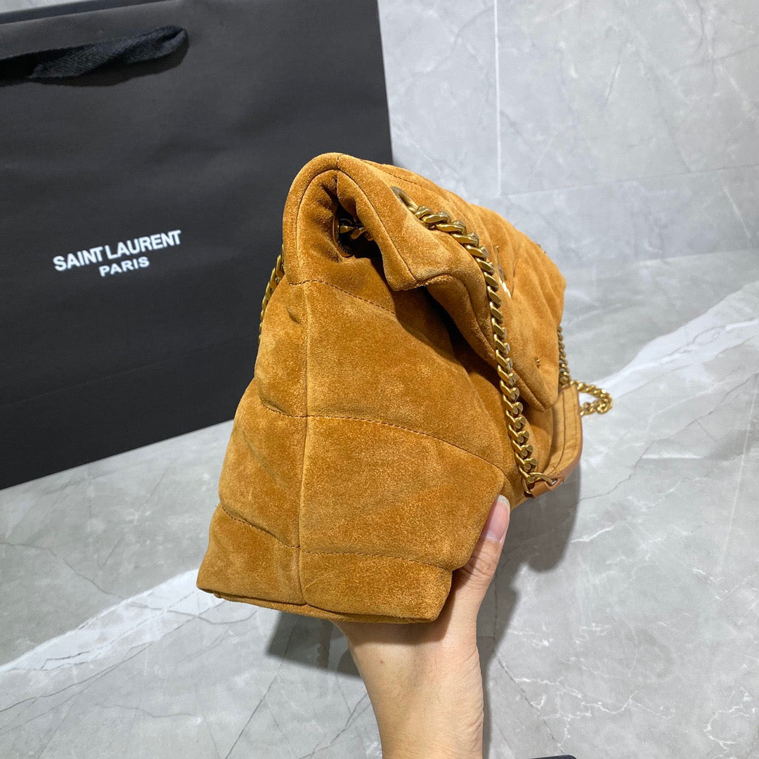 Saint Laurent LouLou Gold Brown Quilted Frosted Chain Bag