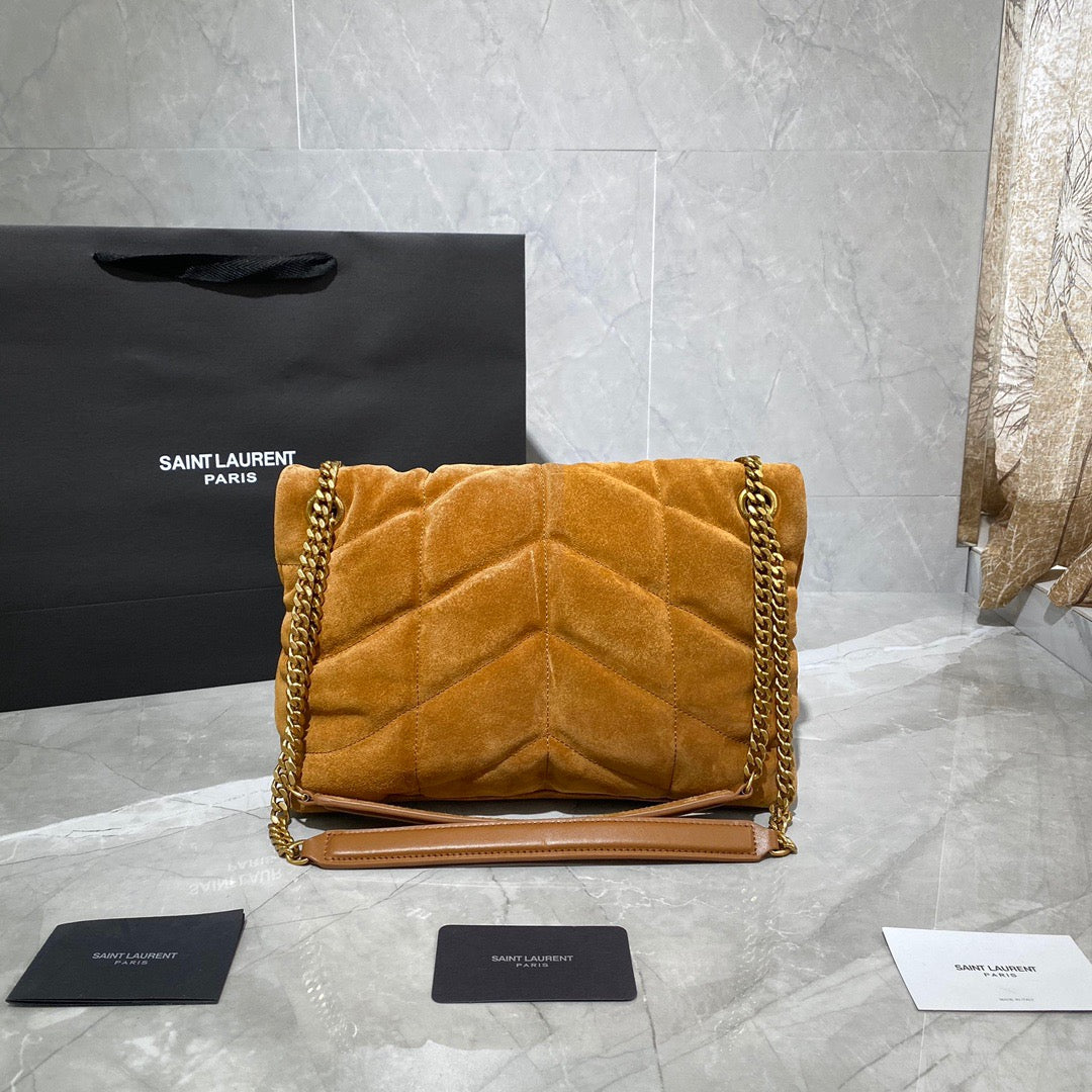 Saint Laurent LouLou Gold Brown Quilted Frosted Chain Bag