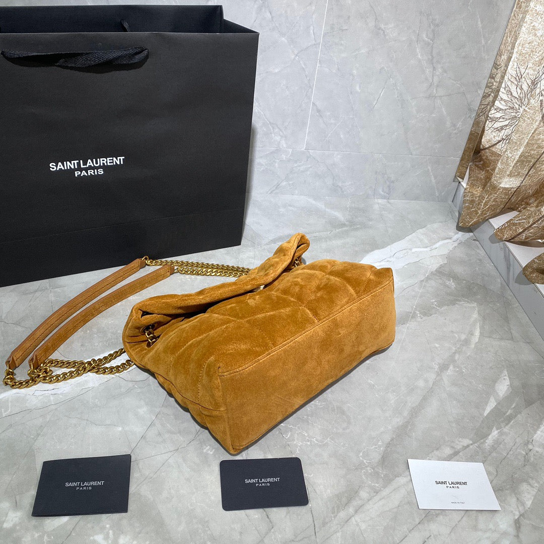 Saint Laurent LouLou Gold Brown Quilted Frosted Chain Bag