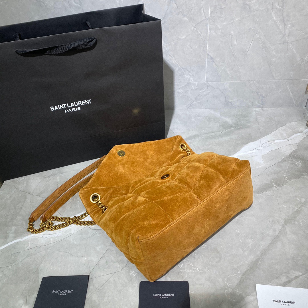 Saint Laurent LouLou Gold Brown Quilted Frosted Chain Bag