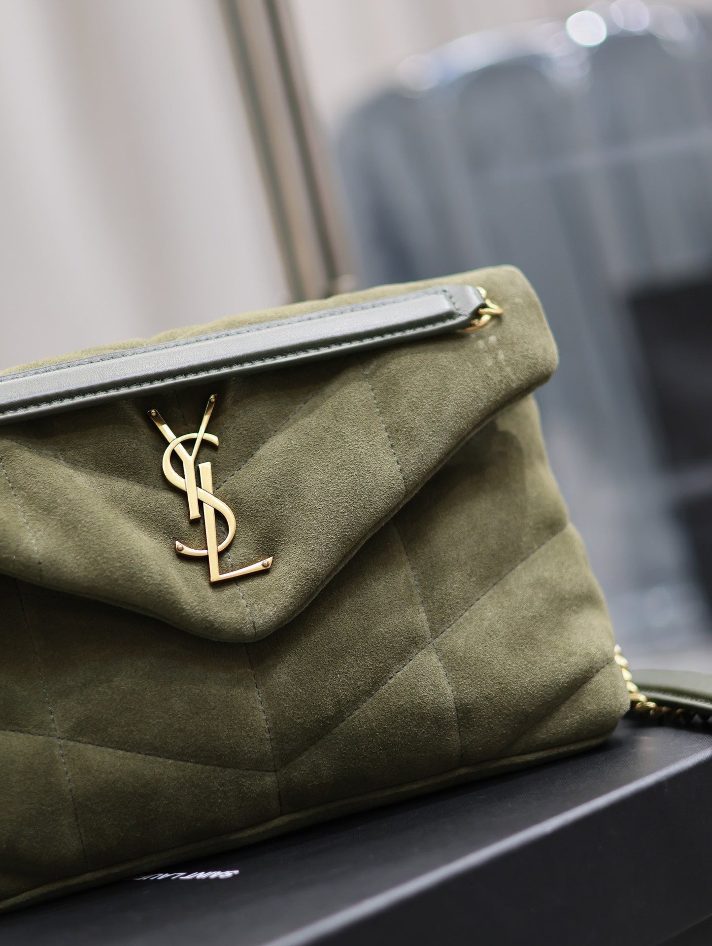 Saint Laurent LouLou Army Green Quilted Frosted Chain Bag