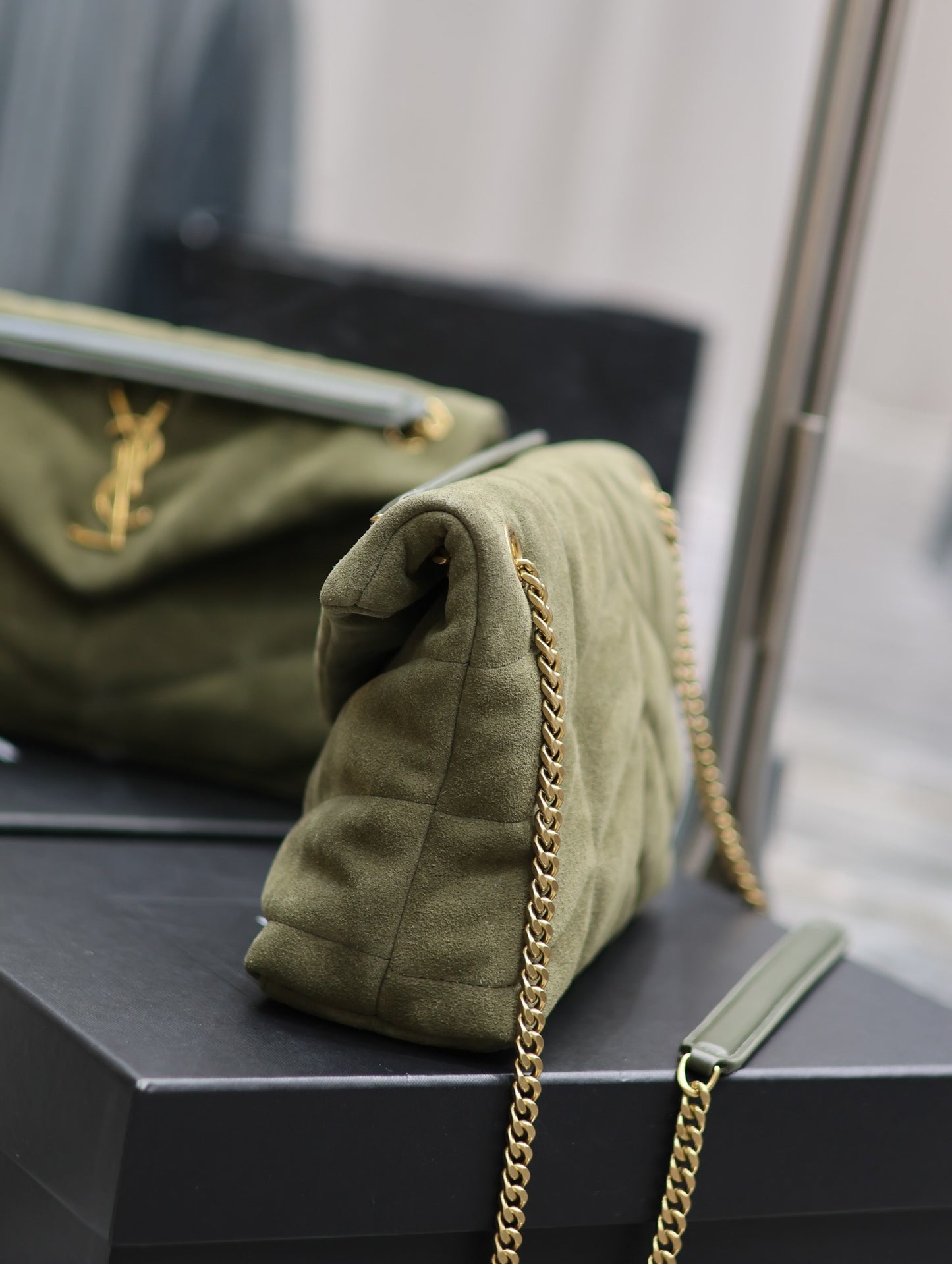 Saint Laurent LouLou Army Green Quilted Frosted Chain Bag