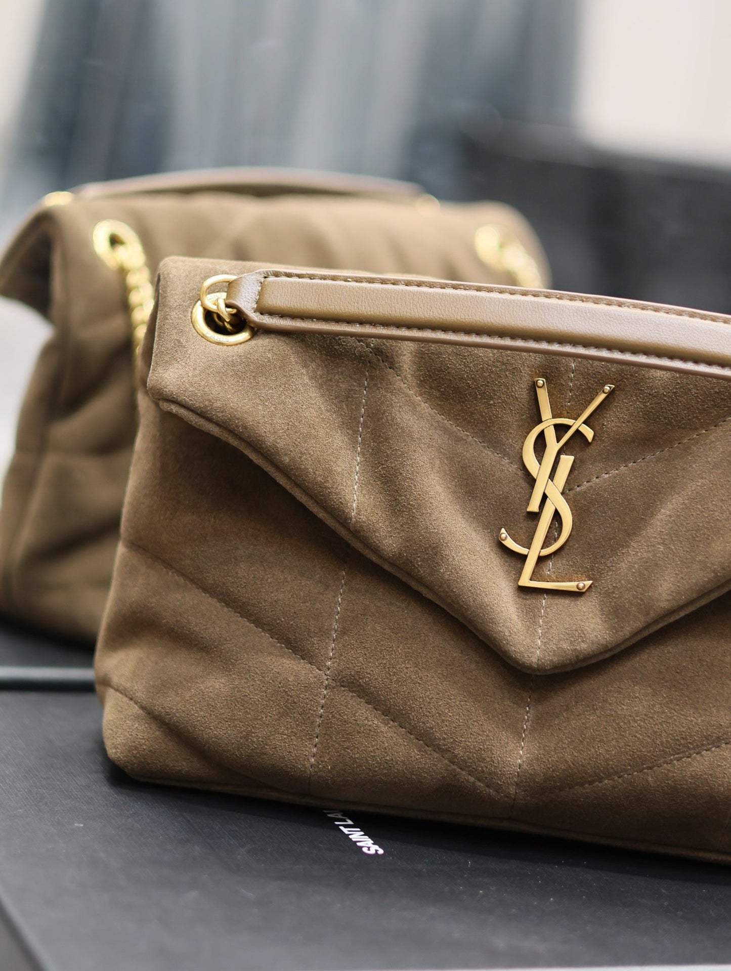 Saint Laurent LouLou Khaki Quilted Frosted Chain Bag